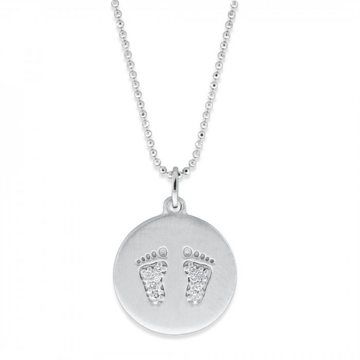 KC Designs 14K White Gold Diamond Footprints Disc Necklace