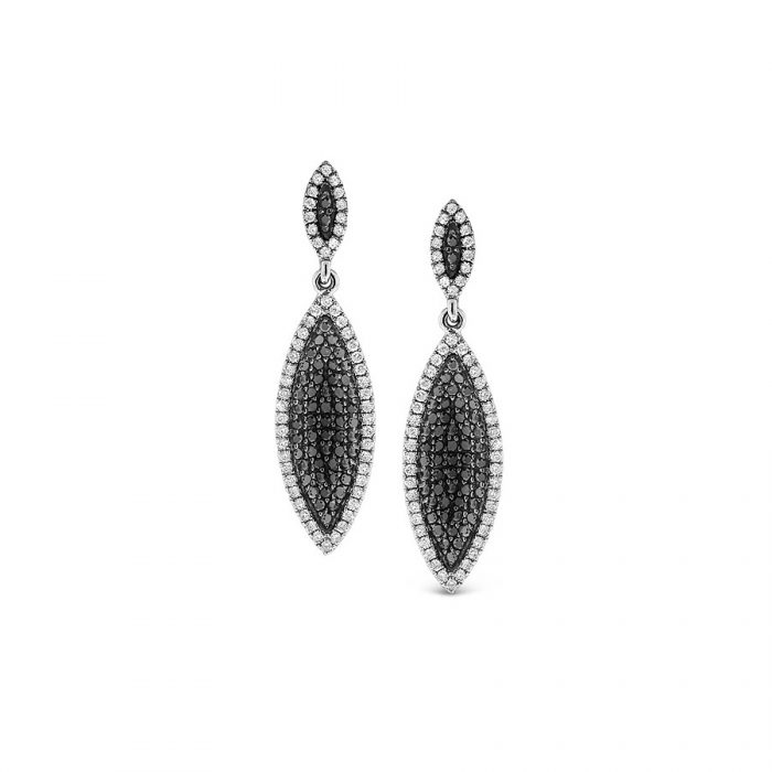 KC Designs Black And White Diamond Drop Earrings in 14k White Gold