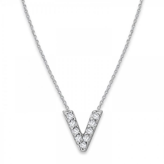 KC Designs Diamond Baby Typewriter Initial "v" Necklace in 14k White Gold