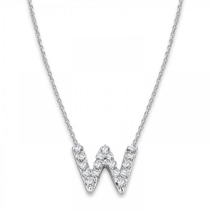 KC Designs Diamond Baby Typewriter Initial "w" Necklace in 14k White Gold