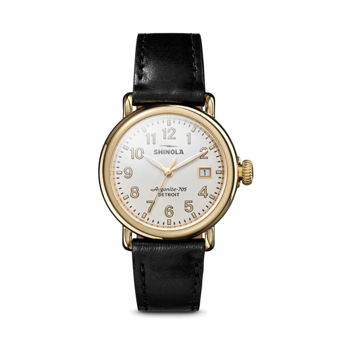 Shinola Runwell 36mm Alabaster Dial Black Leather Strap