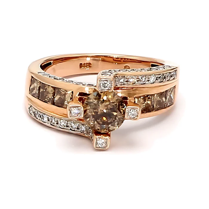 14K Rose Gold Brown and White Diamond Ring