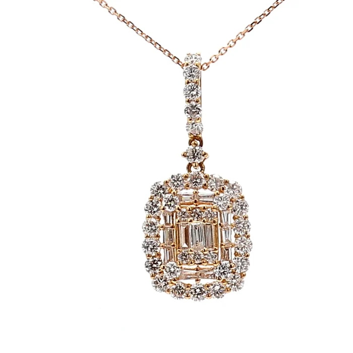 14K Rose Gold Diamond Cluster Pendant, 1.18 ct tw