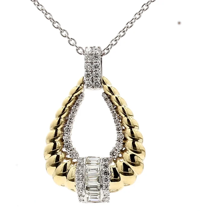 14K Two-Tone Gold Baguette Diamond Pendant, 0.81 ct tw
