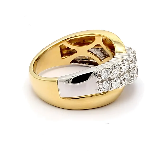 14K Two-Tone Gold Criss-Cross Diamond Ring, 1.50 ct tw