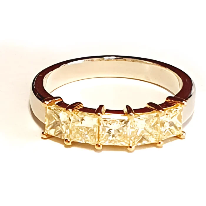 14K Two-Tone Gold Fancy Light Yellow Princess Diamond Band, 1.60 ct tw
