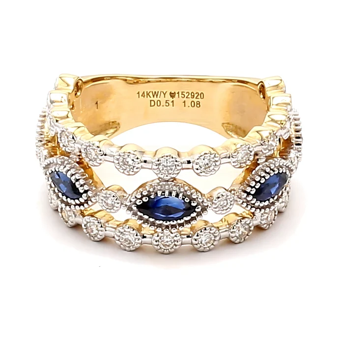 14K Two-Tone Gold Marquise Sapphire and Diamond Band