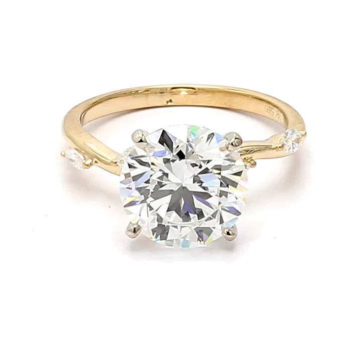 14K Two-Tone Gold Princess and Marquise Diamond Semi-Mount, 0.27 ct tw
