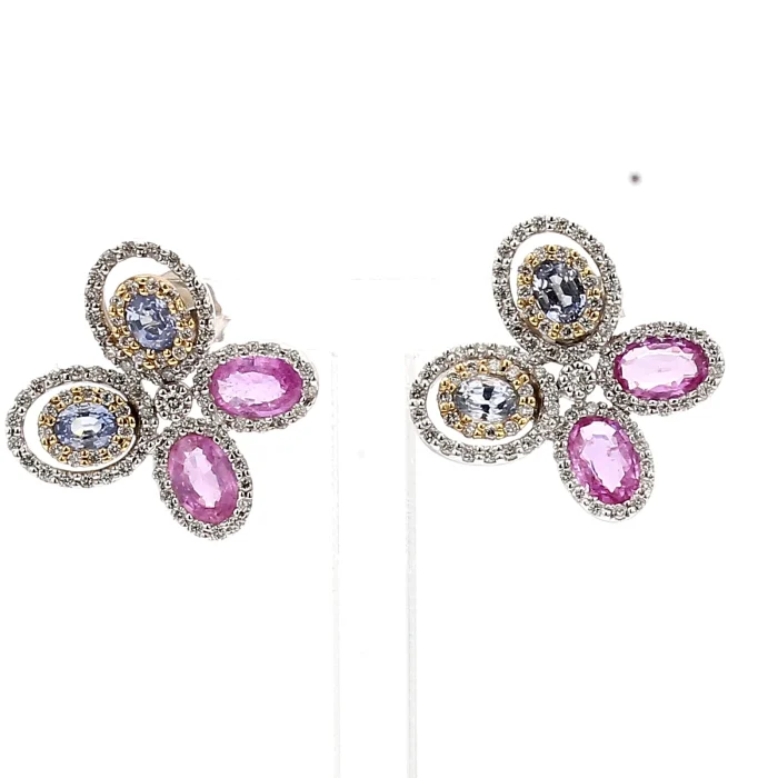 14K Two-Tone Gold Sapphire and Diamond Earrings, 0.87 ct tw