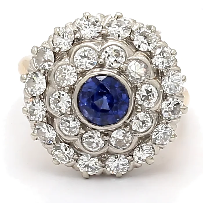 14K Two-Tone Gold Sapphire and Diamond Ring
