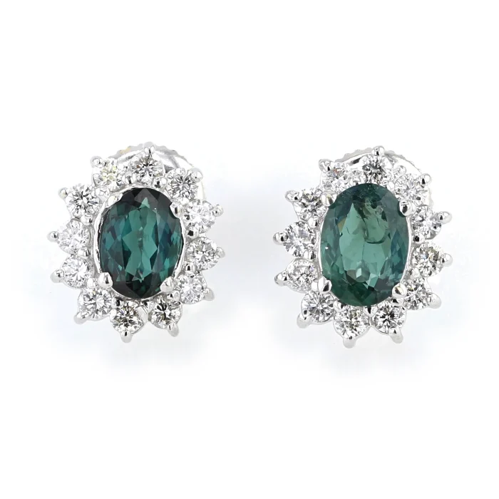 14K White Gold Alexandrite and Diamond Halo Earrings, 0.50 ct tw