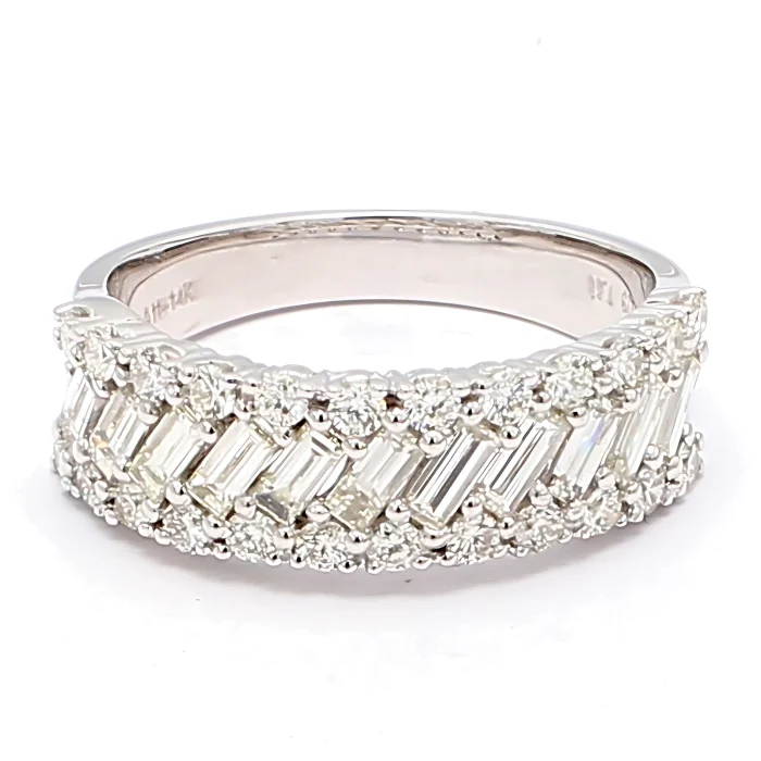 14K White Gold Baguette and Round Diamond Band, 1.40 ct tw