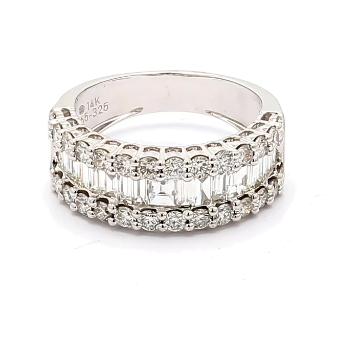 14K White Gold Baguette and Round Diamond Band, 2.33 ct tw