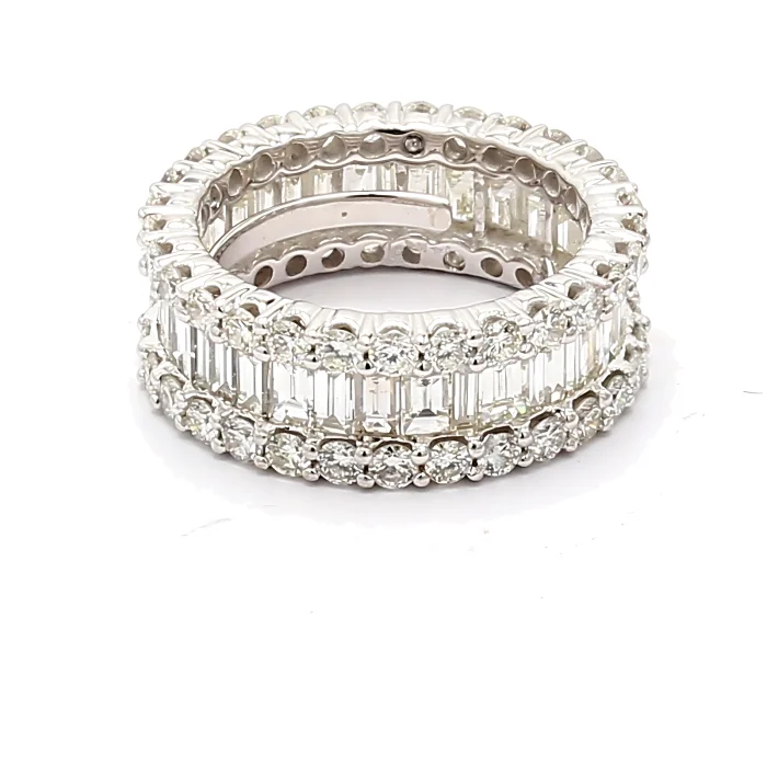 14K White Gold Baguette and Round Diamond Eternity Band, 5.05 ct tw