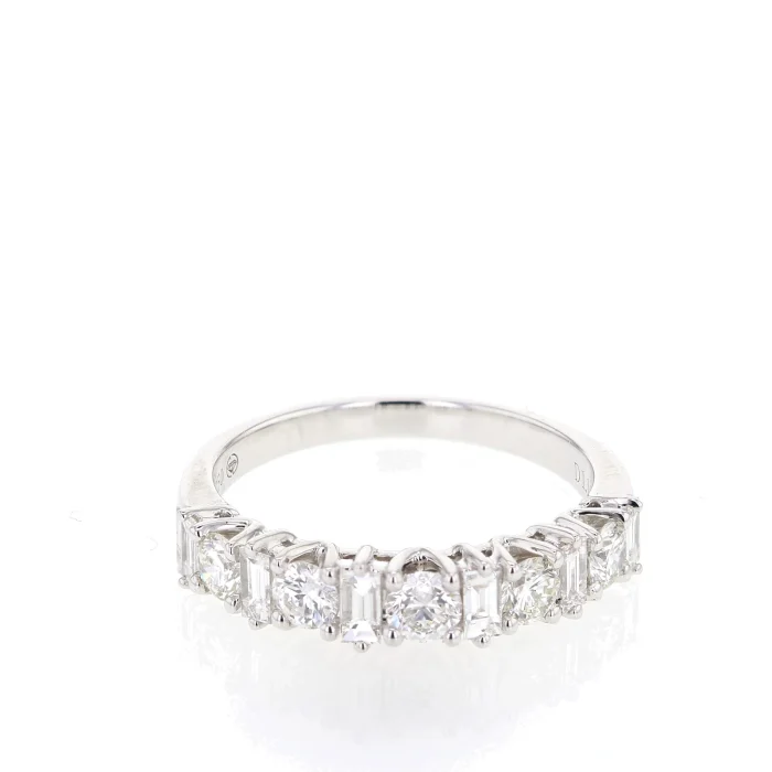 14K White Gold Baguette and Round Diamond Half-Way Band, 0.39 ct tw