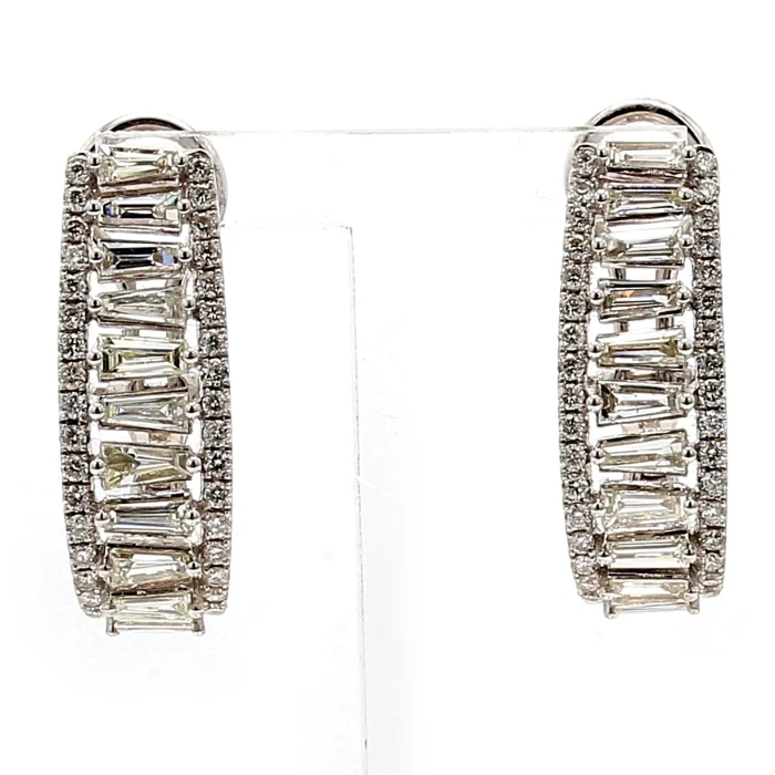 14K White Gold Baguette and Round Diamond Hoop Earrings, 2.45 ct tw