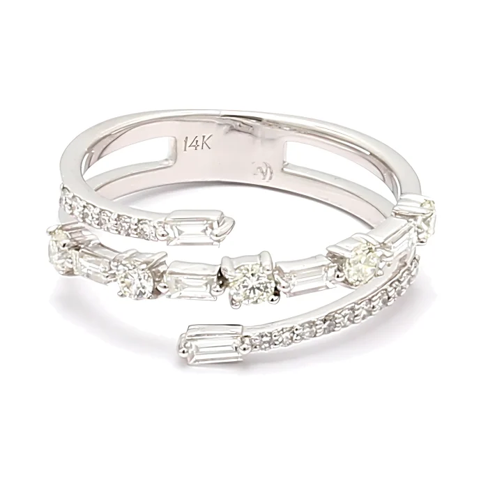 14K White Gold Baguette and Round Diamond Ring, 0.63 ct tw