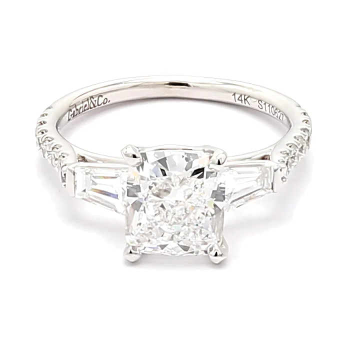 14K White Gold Baguette and Round Diamond Semi-Mount, 0.78 ct tw
