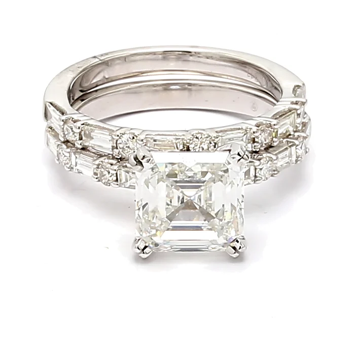 14K White Gold Baguette and Round Diamond Wedding Set, 1.23 ct tw