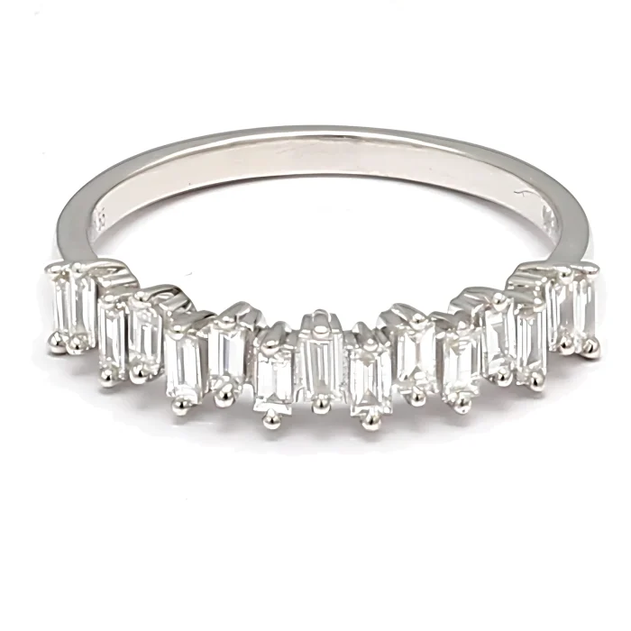 14K White Gold Baguette Diamond Half-Way Band, 0.54 ct tw