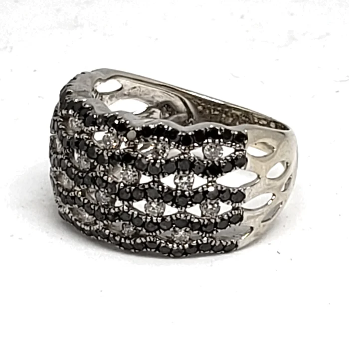 14K White Gold Black and White Diamond Ring