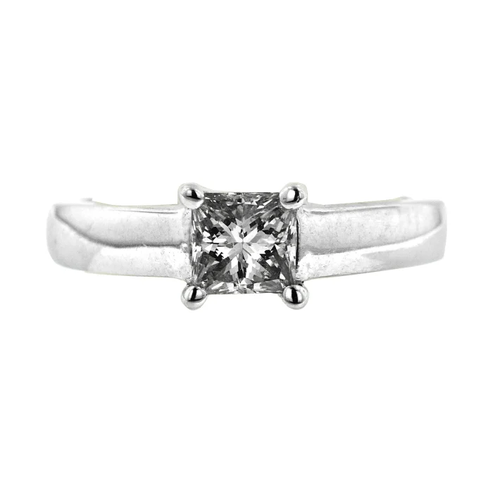 14K White Gold Cathedral Solitaire Ring with 0.53 ct Princess-Cut Diamond