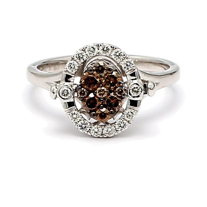 14K White Gold Convertible Brown and White Diamond Flip Ring, 0.86 ct tw