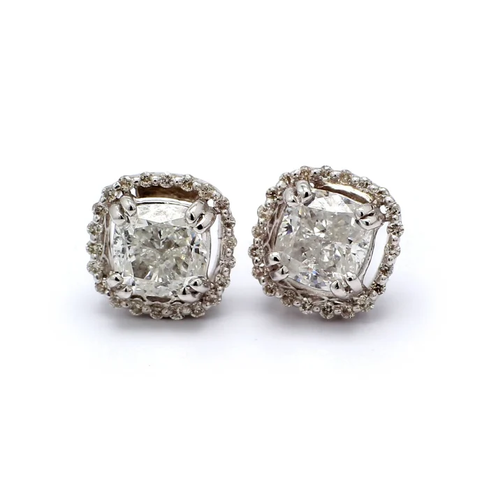 14K White Gold Cushion-Cut Diamond Halo Earrings, 2.26 ct tw