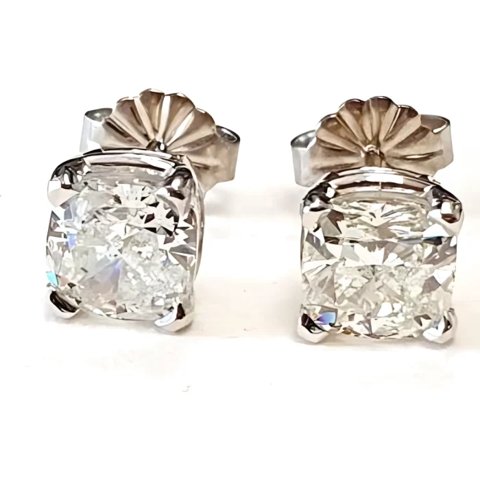 14K White Gold Cushion-Cut Diamond Stud Earrings, 2.09 ct tw