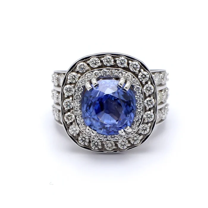 14K White Gold Cushion Sapphire and Diamond Ring, 1.93 ct tw