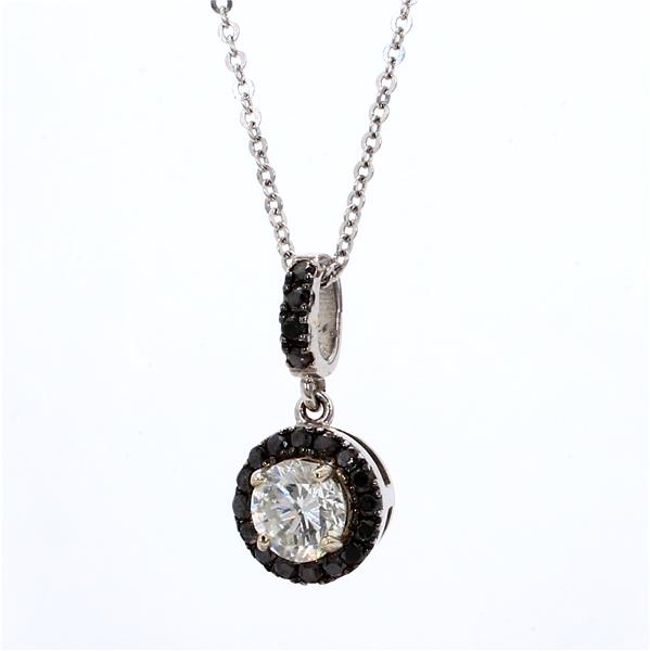 14K White Gold Diamond and Black Diamond Halo Pendant, 0.73 ct tw