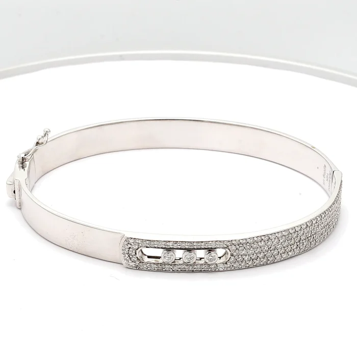 14K White Gold Diamond Bangle, 1.00 ct tw