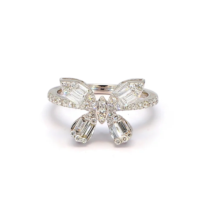 14K White Gold Diamond Butterfly Ring, 0.98 ct tw