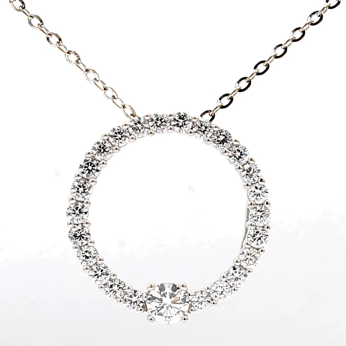 14K White Gold Diamond Circle Pendant, 1.25 ct tw