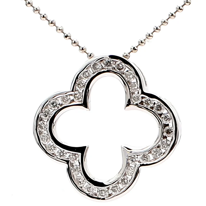14K White Gold Diamond Clover Pendant, 0.37 ct tw