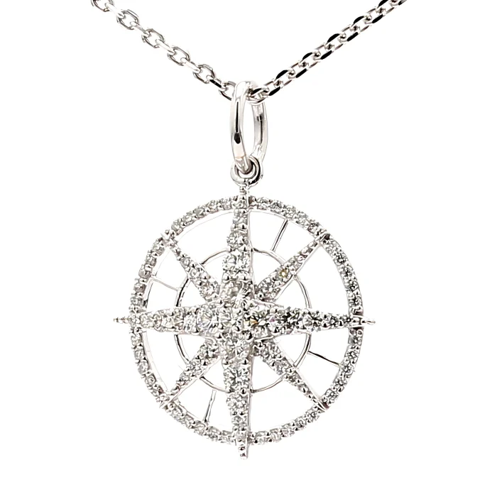 14K White Gold Diamond Compass Pendant, 0.43 ct tw