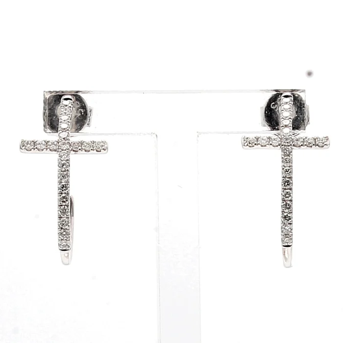 14K White Gold Diamond Cross Hoop Earrings, 0.35 ct tw