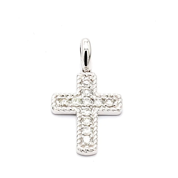 14K White Gold Diamond Cross Pendant, 0.29 ct tw