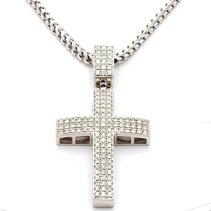 14K White Gold Diamond Cross Pendant, 1.00 ct tw