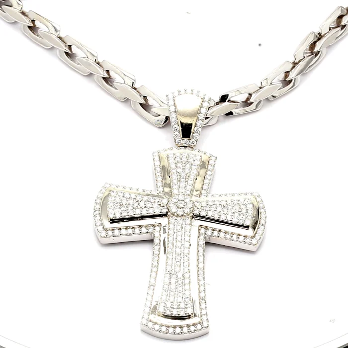 14K White Gold Diamond Cross Pendant, 3.13 ct tw