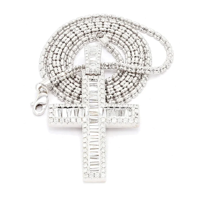 14K White Gold Diamond Cross Pendant, 3.57 ct tw