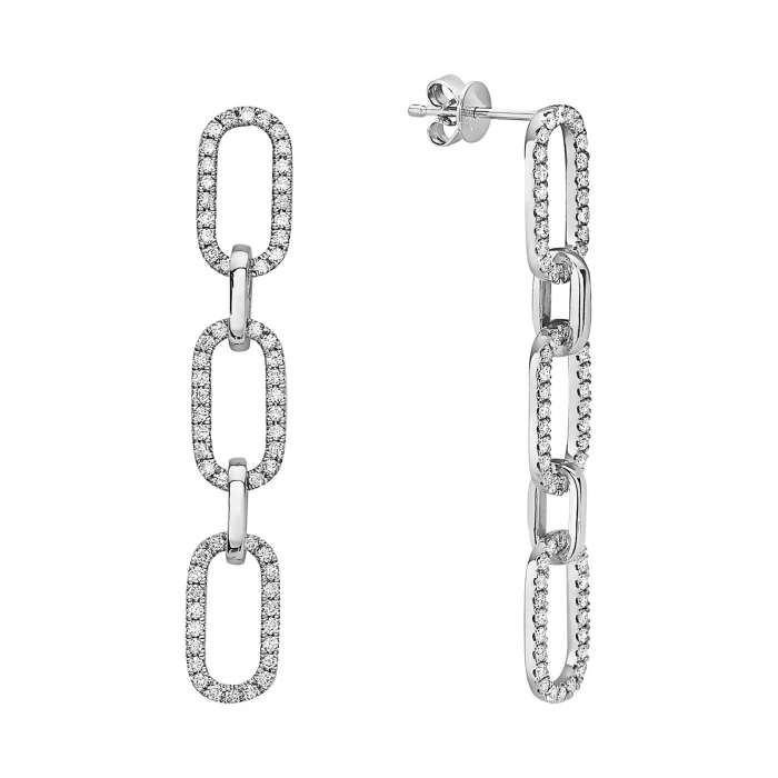 14K White Gold Diamond Drop Earrings, 0.99 ct tw