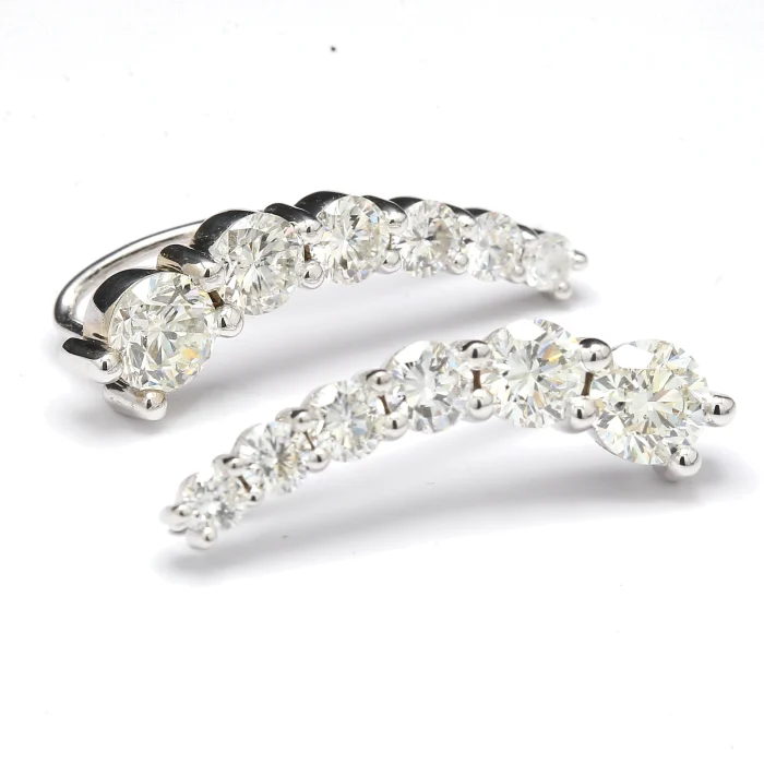 14K White Gold Diamond Ear Crawler Earrings, 3.95 ct tw