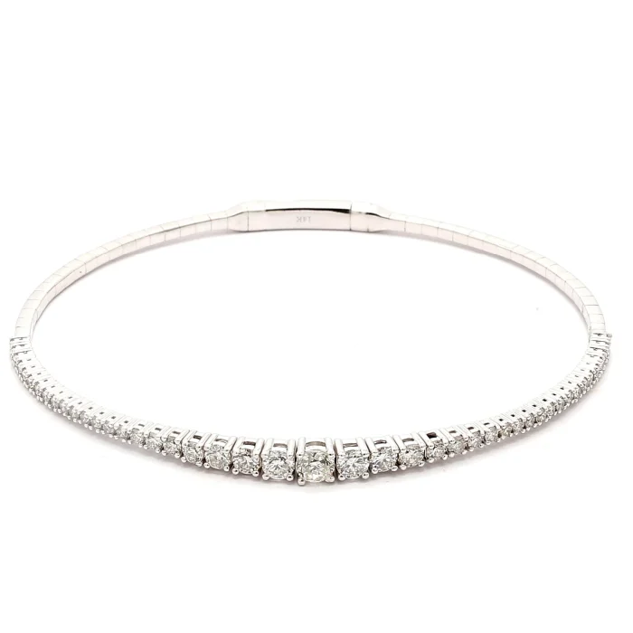 14K White Gold Diamond Flexible Bangle, 1.54 ct tw