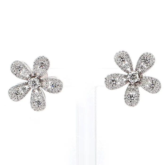 14K White Gold Diamond Flower Earrings, 1.05 ct tw