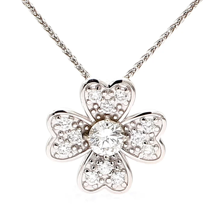 14K White Gold Diamond Flower Pendant, 0.80 ct tw