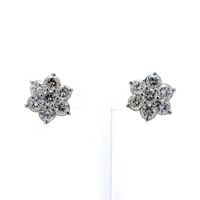 14K White Gold Diamond Flower Stud Earrings, 3.50 ct tw