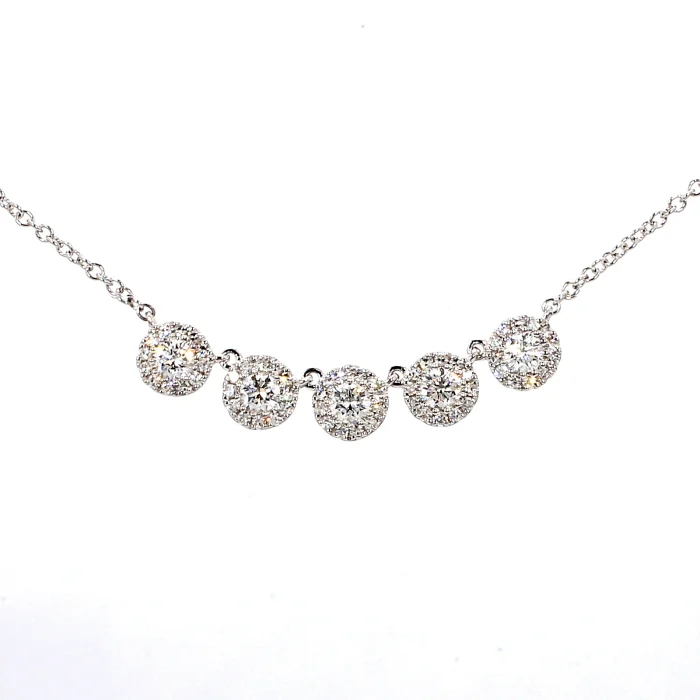 14K White Gold Diamond Halo Necklace, 0.53 ct tw