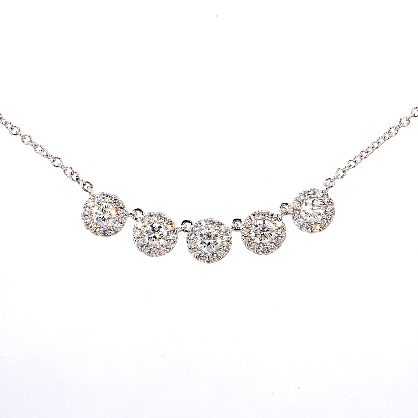 14K White Gold Diamond Halo Necklace, 0.53 ct tw