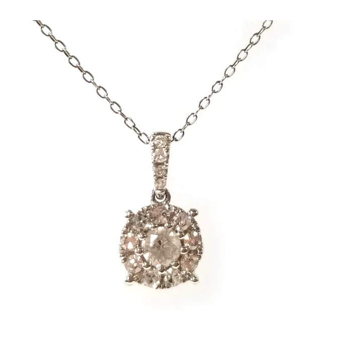 14K White Gold Diamond Halo Pendant, 0.31 ct tw